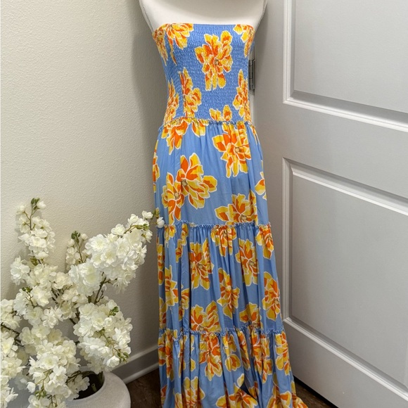 Floral blue and yellow Maxi Dress NWT SZ L - Picture 4 of 7